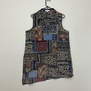 New Direction Mix Print Asymmetrical Tunic top Animal Print XL